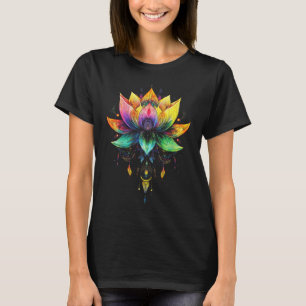Camiseta Flor de Lótus Arco-íris Boêmio Mandala Yoga Chakra