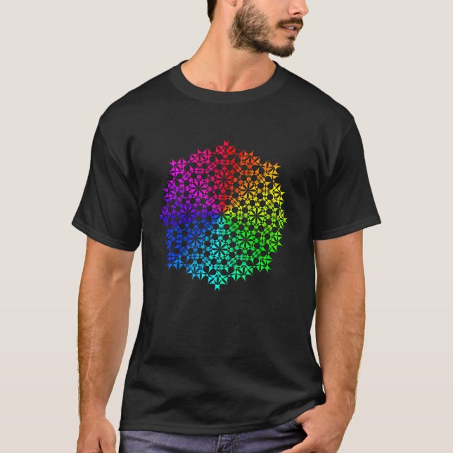 Camiseta Flor de Lótus Mandala Arco-íris Geometria Sagrada  (Frente)