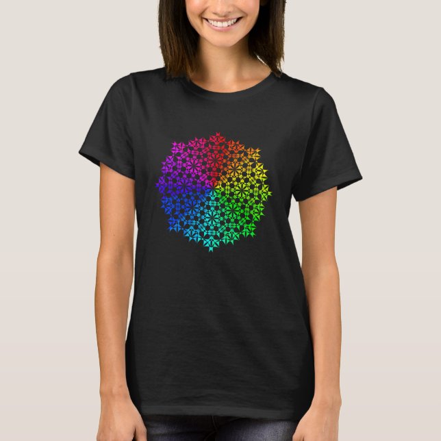 Camiseta Flor de Lótus Mandala Arco-íris Geometria Sagrada  (Frente)