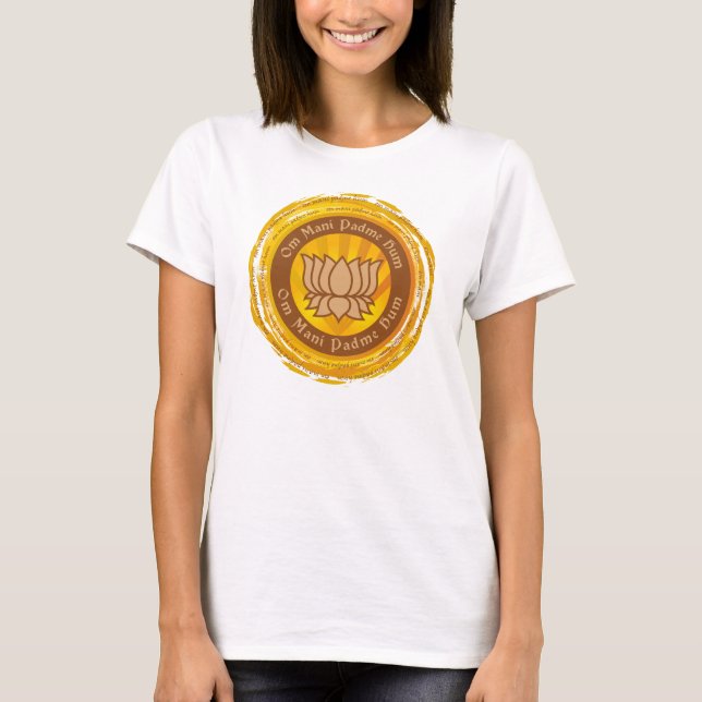 Camiseta Flor de Lotus tibetana da mantra (Frente)
