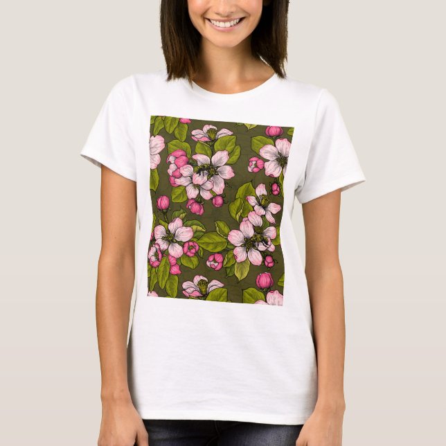 Camiseta Flor de maçã em verde-escuro (Frente)