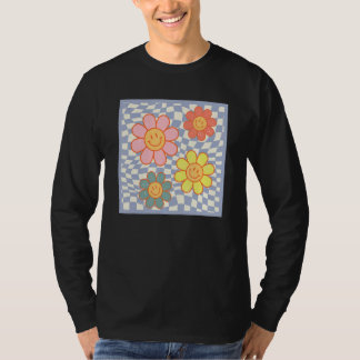 Camiseta Flor de Margarida Groovy Face Feliz Hippie Xadrez