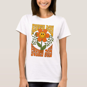 Camiseta Flor de margarida retrô sorridente dos anos 70