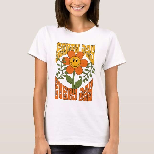 Camiseta Flor de margarida retrô sorridente dos anos 70 (Frente)