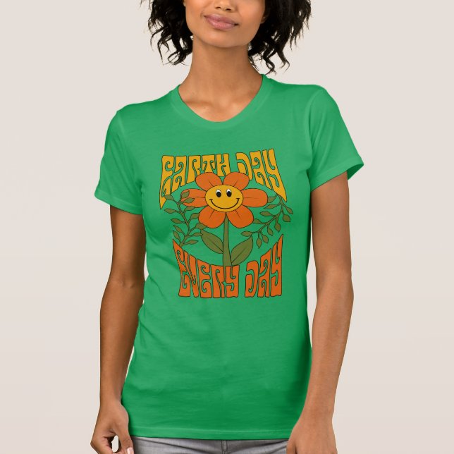Camiseta Flor de margarida retrô sorridente dos anos 70 (Frente)