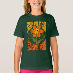 Camiseta Flor de margarida retrô sorridente dos anos 70