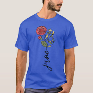 Camiseta Flor de Nascimento de Junho Rosa Honeysuckle prese