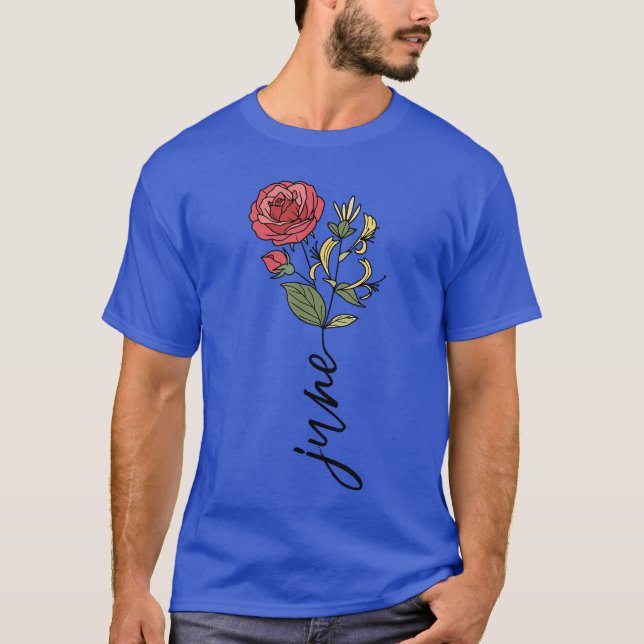 Camiseta Flor de Nascimento de Junho Rosa Honeysuckle prese (Frente)