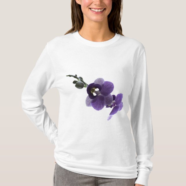 Camiseta Flor de orquídea roxa. (Frente)