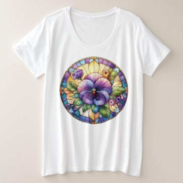 Camiseta Flor de Pensamento em Vidro Pintado (Frente do Design)