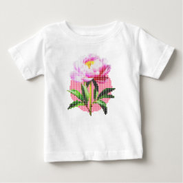 Camiseta Flor de Peônia Rosa com Pontilhismo em Mosaico