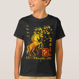 Camiseta Flor de Pêssego Ano Novo Lunar Vietnamita Cavalo 2