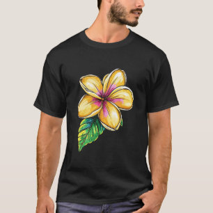 Camiseta Flor de Plumeria Amarela Frangipani Havaí Maui Alo