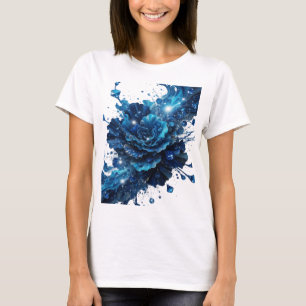 CAMISETA FLOR DE PRATA ICÔNICA AZUL COM DIAMANTES