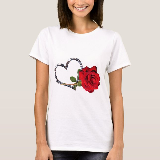 Camiseta flor de rosa vermelha (Frente)