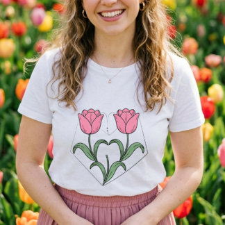 Camiseta Flor de tulipa rosa botânica vintage
