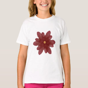 Camiseta Flor de Veludo Vermelho Elegante em Preto Floral