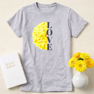 Camiseta Flor de Zínia Amarela Floral Amor Cristão