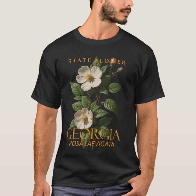 Camiseta Flor do Território da Geórgia A Rosa laevigata (Frente)