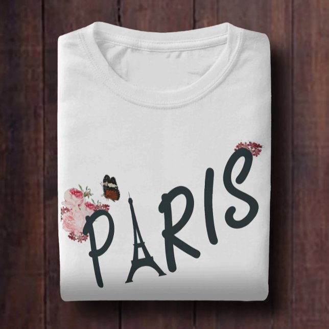 Camiseta Flor e borboleta rosa de Paris (Criador carregado)