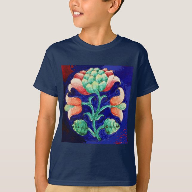 CAMISETA FLOR ESTILIZADO/PINCO VERMELHO VERDE AZUL FLORAL (Frente)