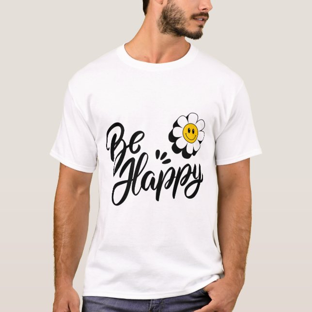 Camiseta Flor Feliz Simples - Design de Sorriso Vibrações P (Frente)