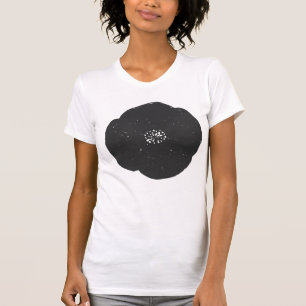 Camiseta Flor Floral Retro-Poppy com Vintagem Negra Casual