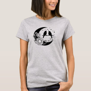 Camiseta Flor florescente Aves da Lua Mulheres