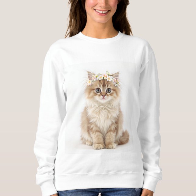 Camiseta "Flor Fluffy Crown Cat Sweatshirt" (Frente)