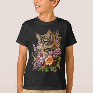 Camiseta Flor Gato Floral Fofo Gráfico Gatinho