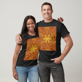 Camiseta Flor Gráfica Bohemiana Estrela Dourada Brilhante