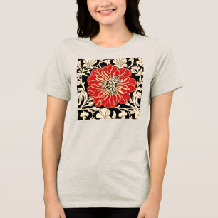 Camiseta Flor Grande de Arte Vermelha Nouveau