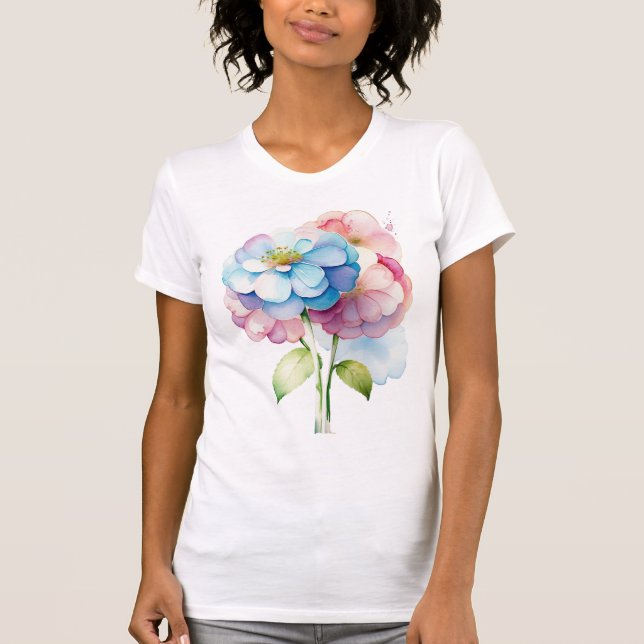 Camiseta Flor Hydrangea no estilo Watercolor (Frente)