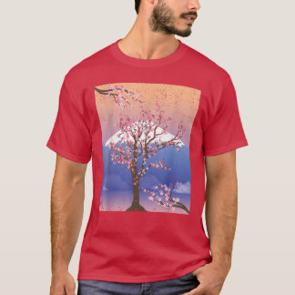 Camiseta Flor japonês Rosa Sakura Árvore Montanha B