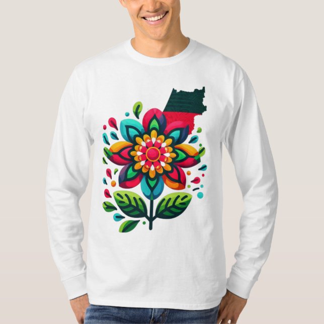 Camiseta Flor Palestina Bandeira, Palestina será Livre, Flo (Frente)