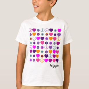 Camiseta Flor Power Heart Peace Pattern + seu backgr.