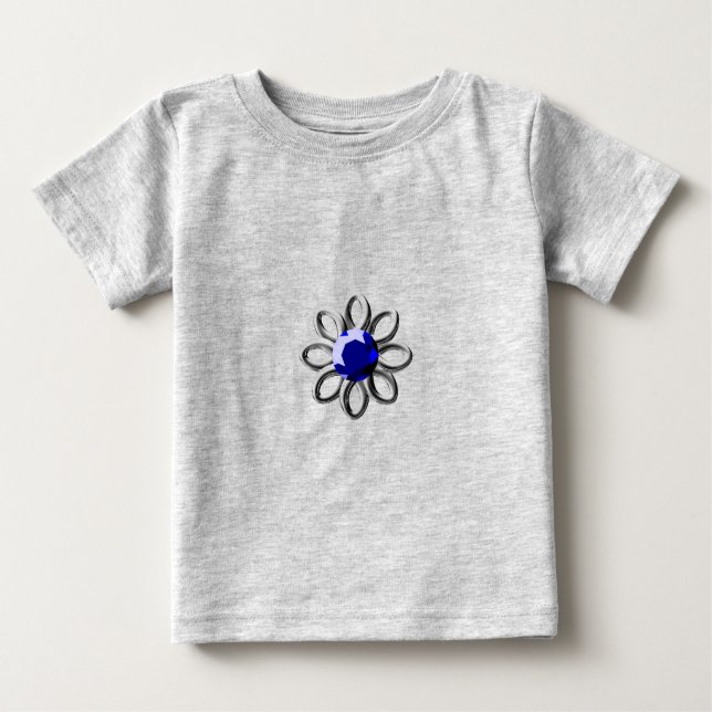 Camiseta Flor prateada com pedra azul (Frente)