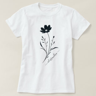 Camiseta Flor Preto Simples - Design Floral Minimalista