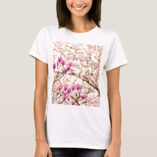 Camiseta Flor-Primavera de-Magnolias Púrpuras, cor-de-rosa,