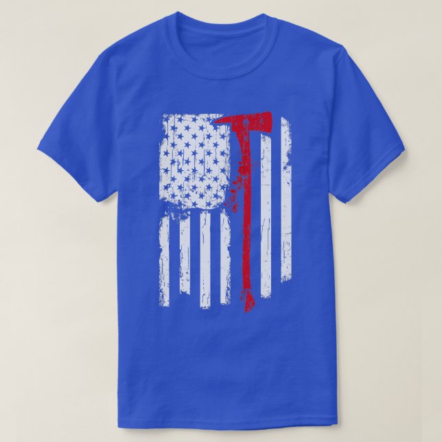 Camiseta Flor Red Line Flag Americano com Fireman Ax (Frente do Design)