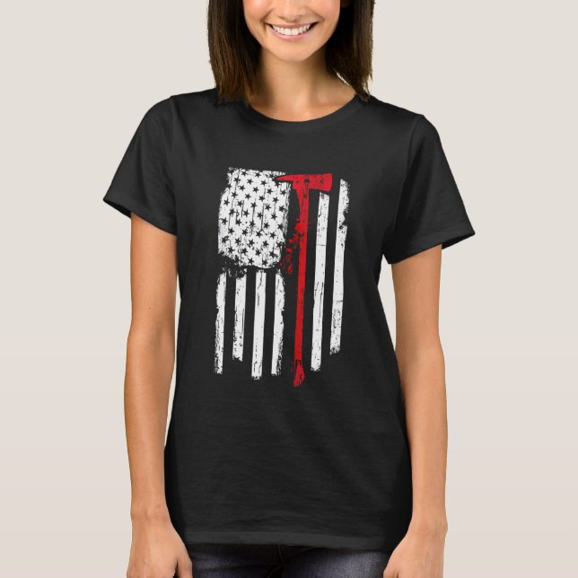 Camiseta Flor Red Line Flag Americano com Fireman Ax (Frente)