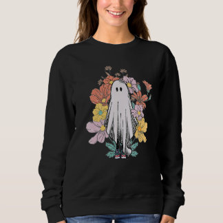 Camiseta Flor Retrô de Halloween Fantasma Floral Temporada 