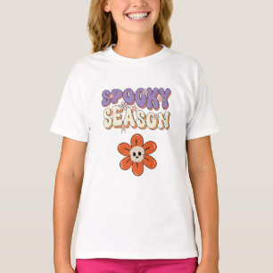 Camiseta Flor retro descolada laranja roxo no Halloween
