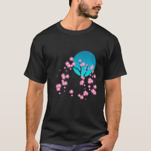 Camiseta Flor-Rosa Cerejeira Flor Japonês Sakura Art Blue M