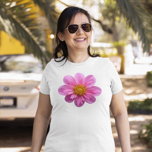 Camiseta Flor Rosa Dahlia Com Centro Amarelo (Criador carregado)