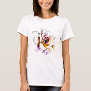 Camiseta Flor Rosa de Aquarela Branca