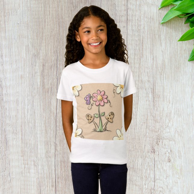 Camiseta Flor Rosa E Cogumelos (Criador carregado)