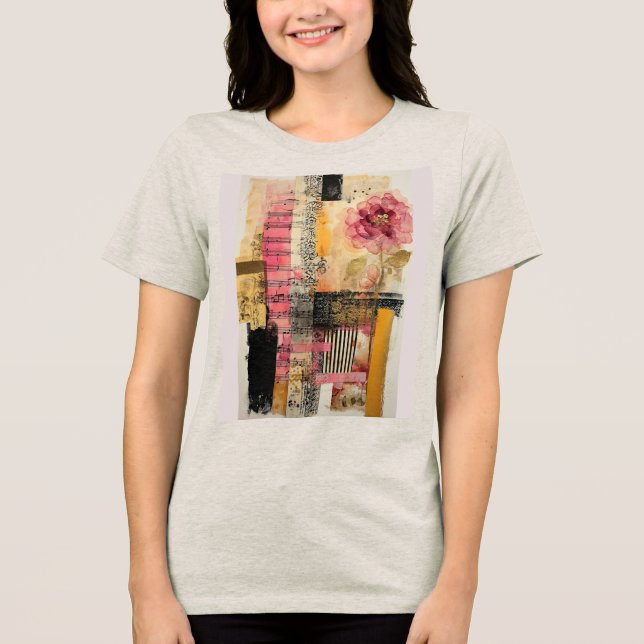 Camiseta Flor Rosa E Notas De Música (Frente)