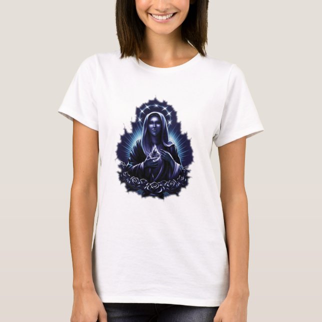 Camiseta Flor roxa Virgem Maria abençoada (Frente)