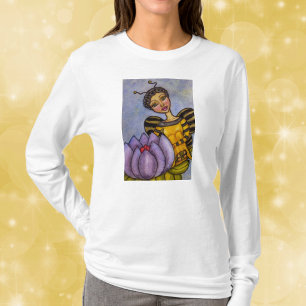 Camiseta Flor Roxo bonito De Abelhas